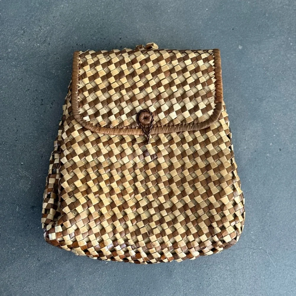 Woven Rattan Women’s Backpack Bag in Natural Brown